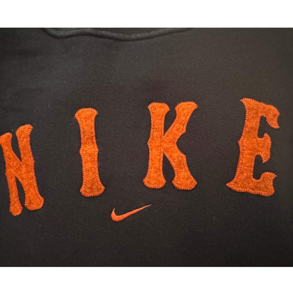 Vintage 90s Nike Made USA Black Appliqué Logo Crewneck Sweatshirt XL - Picture 7 of 16